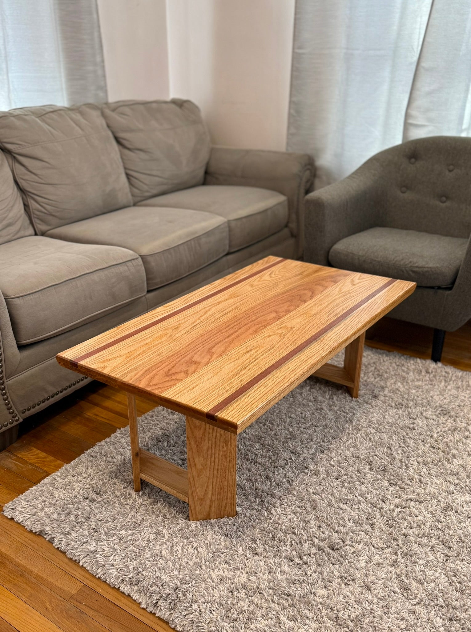 Red Oak Coffee Table with Inlay Accents
