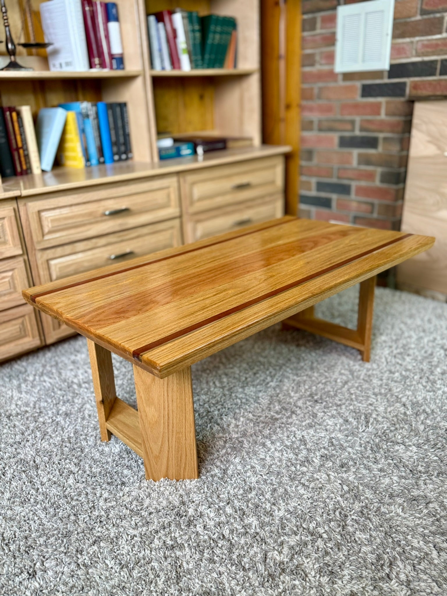 Red Oak Coffee Table with Inlay Accents