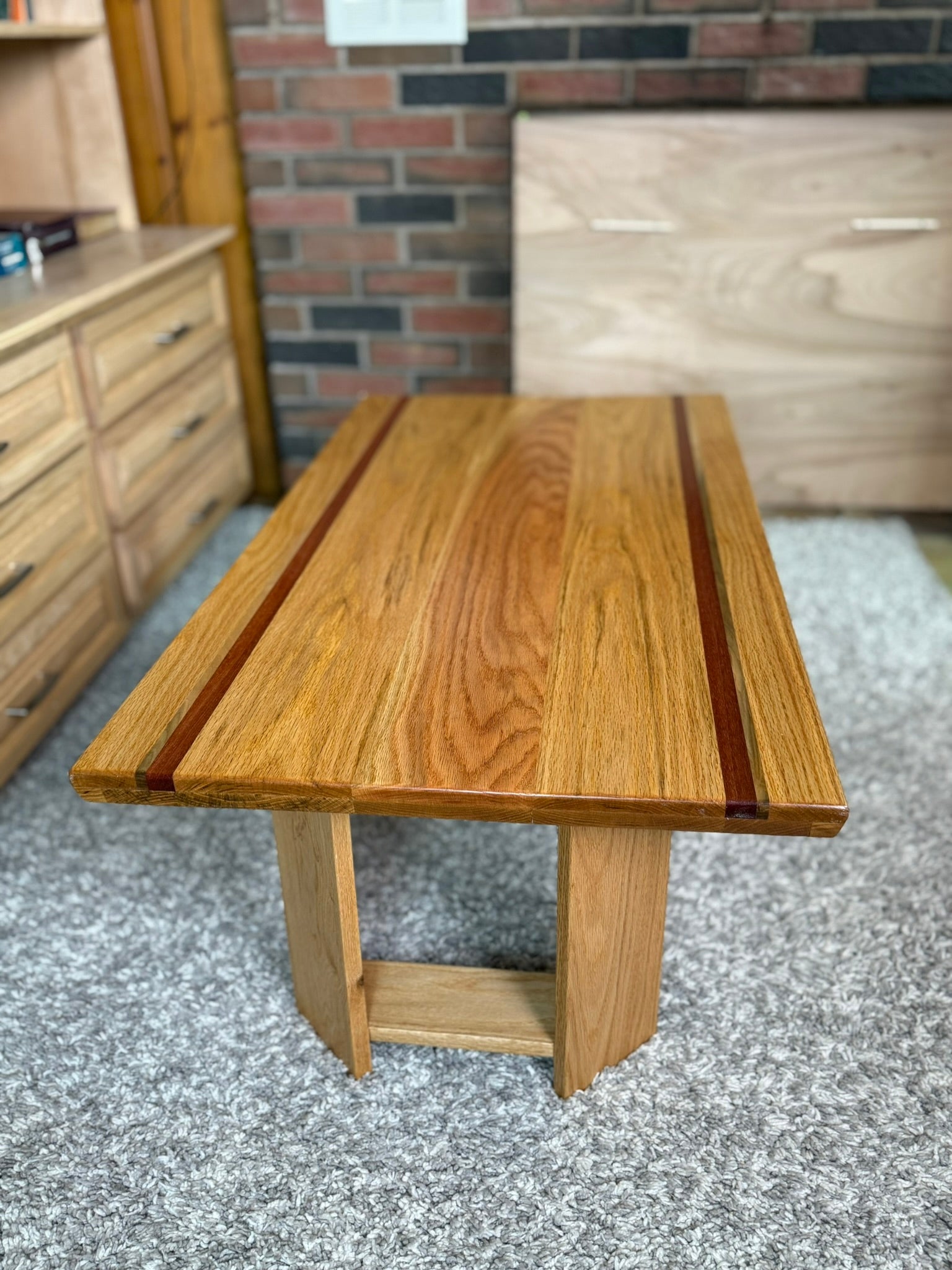 Red Oak Coffee Table with Inlay Accents