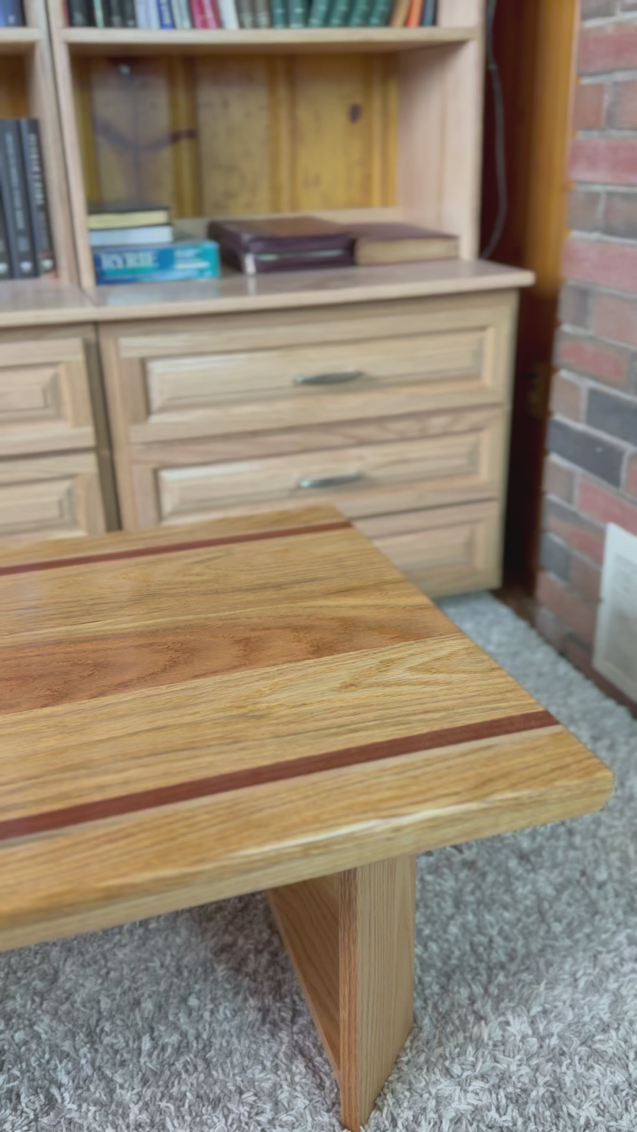 Red Oak Coffee Table with Inlay Accents